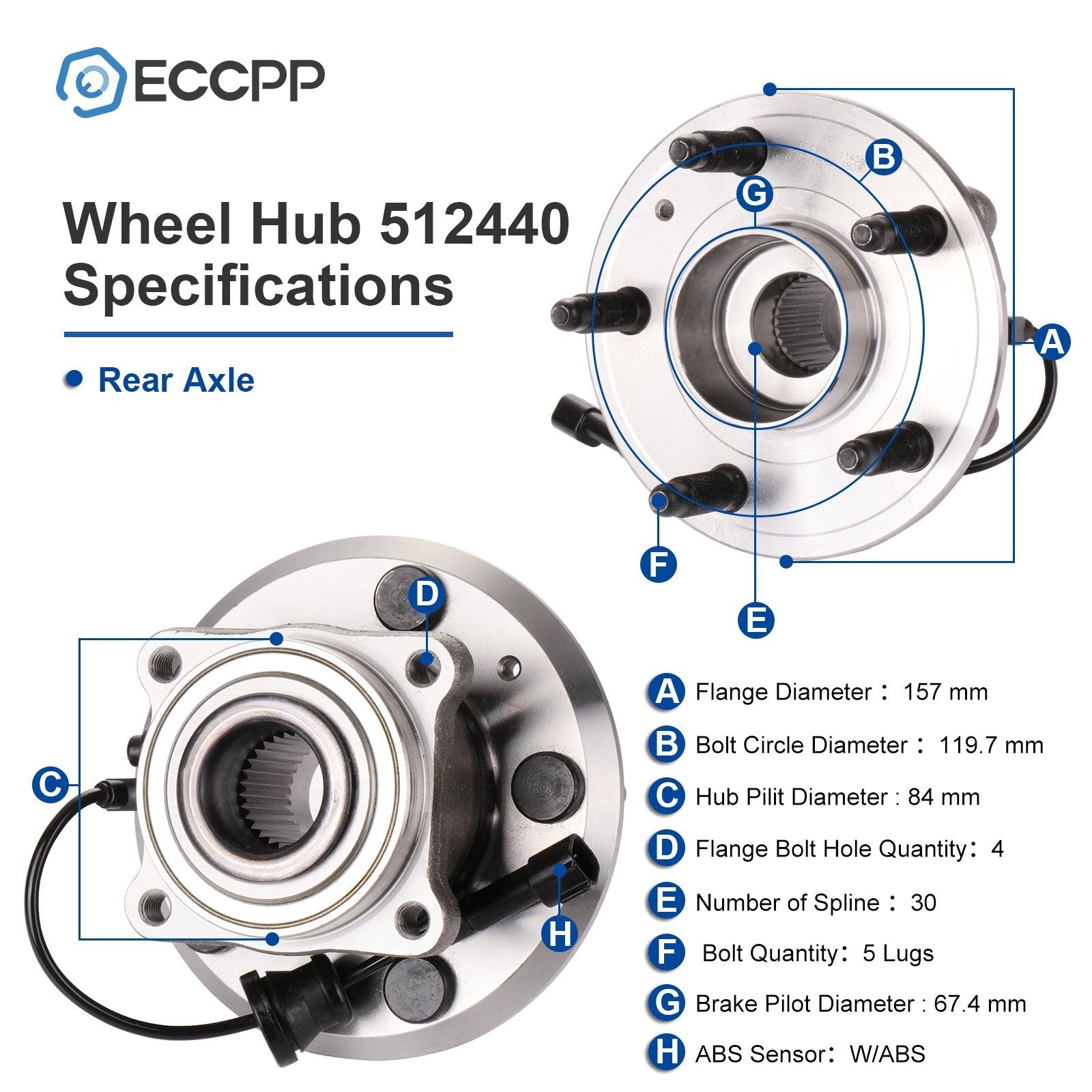 2P Wheel Hub Bearings Rear For 2010-2015 2016 2017 Chevrolet Equinox GMC Terrain 6B93BC-57