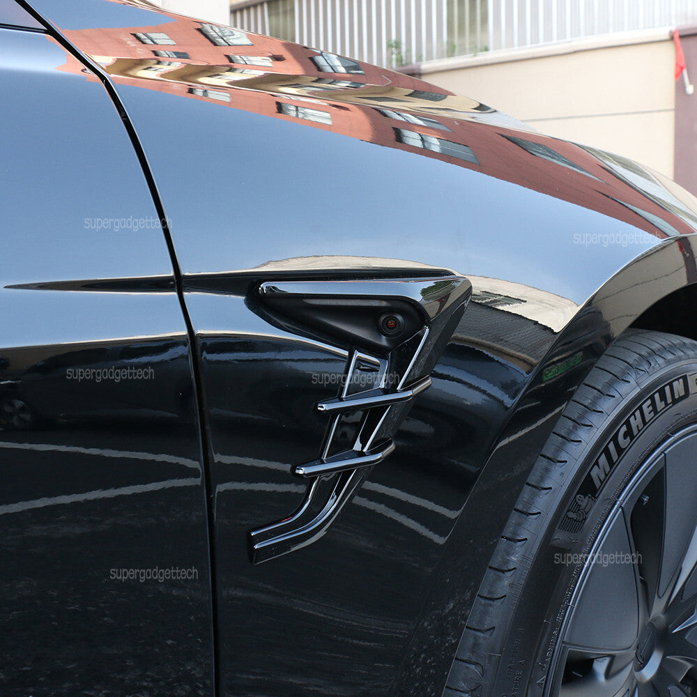 2Pcs ABS Glossy Black Side Leaf Board Camera Cover For Tesla Model 3 Highland 6B93BC-57