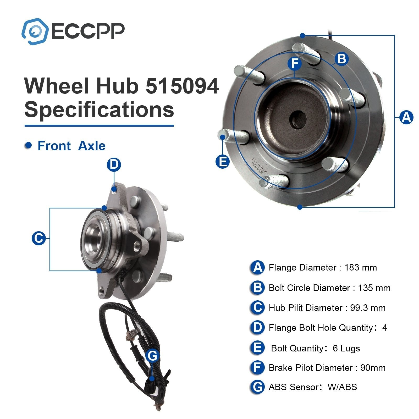 2P Wheel Hub Bearings Assembly Front RWD For Ford Expedition 2007 2008 2009 2010 6B93BC-57