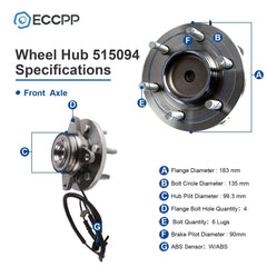 2P Wheel Hub Bearings Assembly Front RWD For Ford Expedition 2007 2008 2009 2010 6B93BC-57