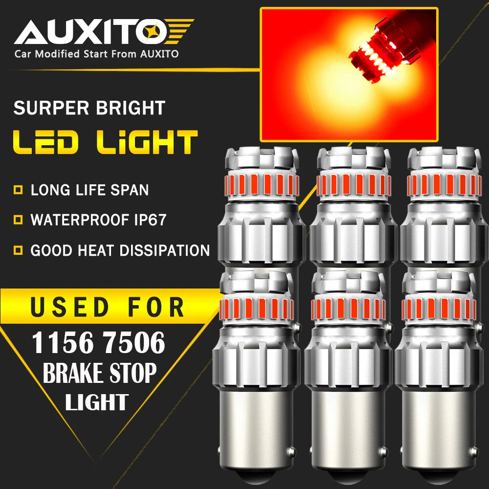 6X AUXITO 1156 LED Brake Tail High Stop Lights Bulbs Lamps Vivid Red 2F EOA AUXITO