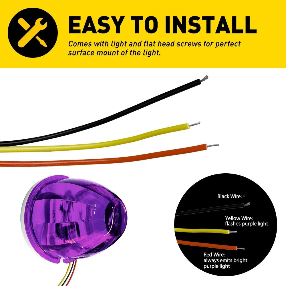 2x Purple LED Watermelon Marker Light Chrome Housings Waterproof Sealed 12-24V A 6B93BC-57