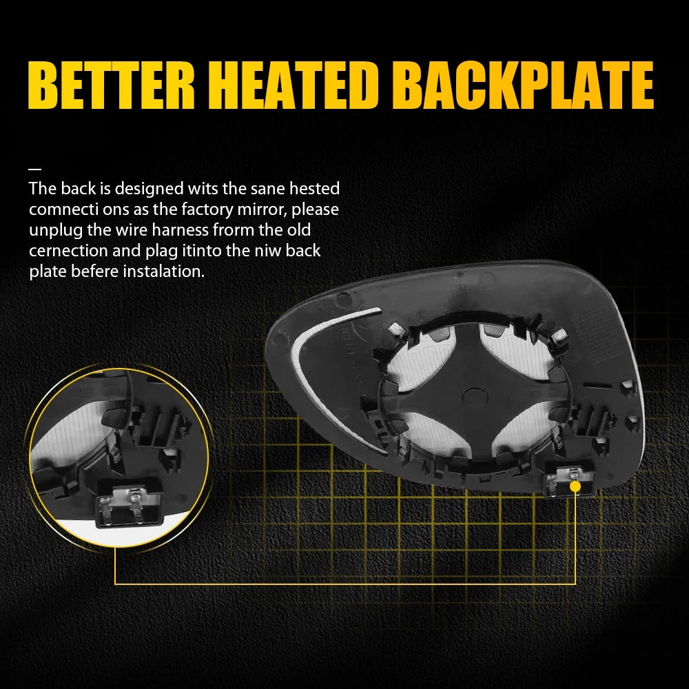 Driver Left Side Glass Mirror For 2009-2017 VW Tiguan Heated w/Backing Plate EOA 6B93BC-57