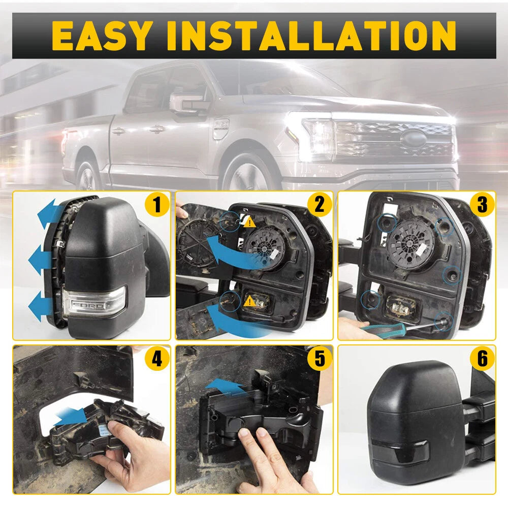Pair Smoked Led Sequential Tow Mirror Signal Light Lamp For 2015-2022 Ford F-150 6B93BC-57