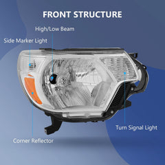 Pair Kit Headlights Assembly For 2012-2015 Toyota Tacoma 2.7L 4.0L Chrome Amber 6B93BC-57