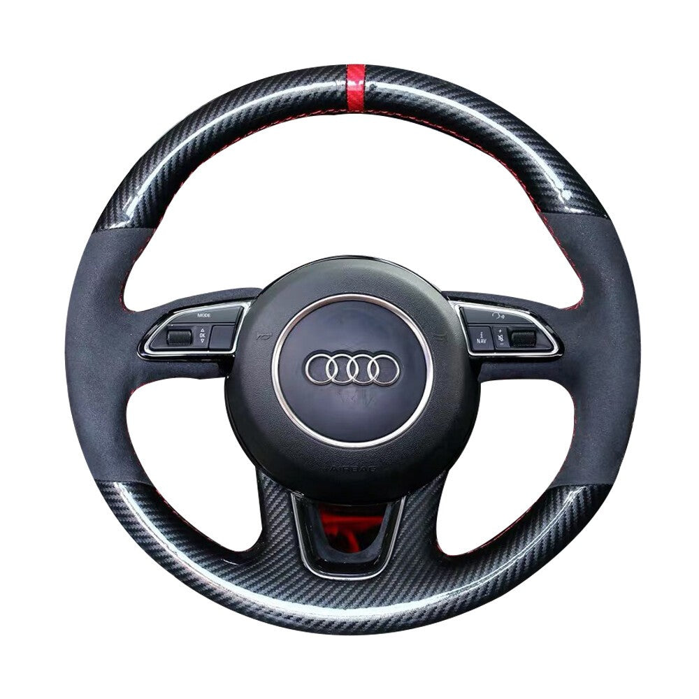 Carbon Fiber&Suede Leather Steering Wheel Hand Sewing Wrap Cover Fit For Audi A6