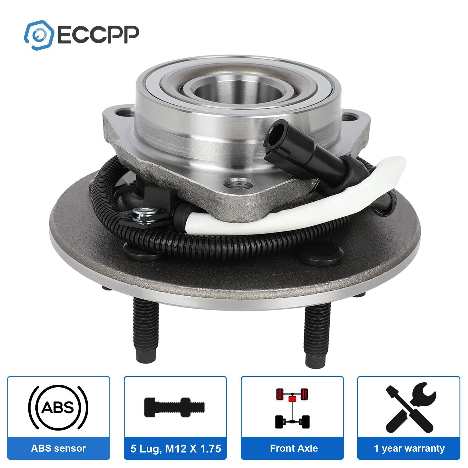 1P Wheel Hub Bearing Front 4WD For 1997-1999 2000 Ford F150 12x1.75 Studs w/ ABS 6B93BC-57