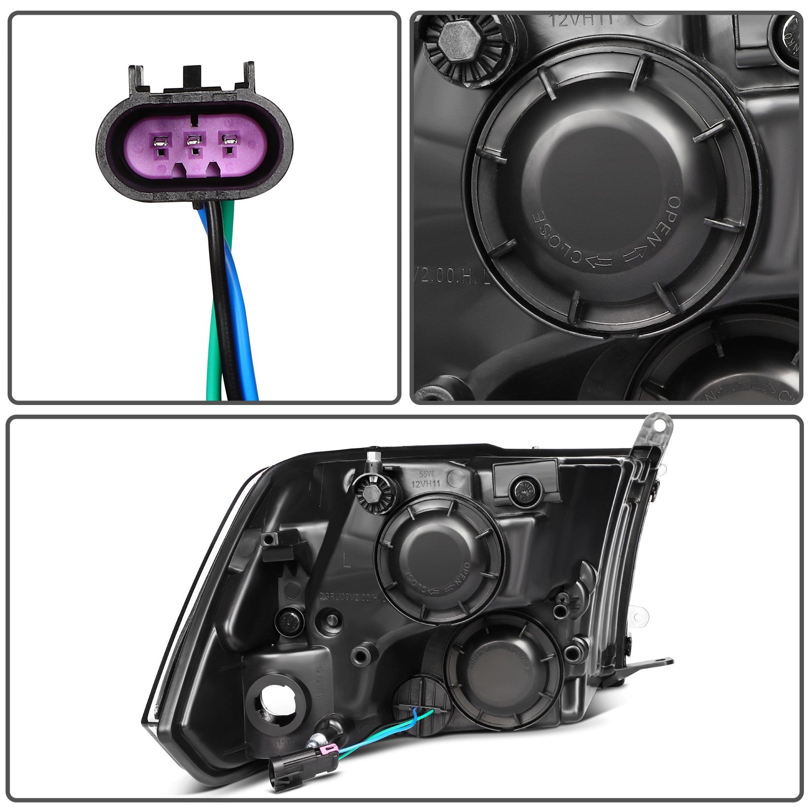 Pair Kit Headlights Assembly For 2009-2018 Dodge Ram 1500 2500 3500 Black Amber 6B93BC-57