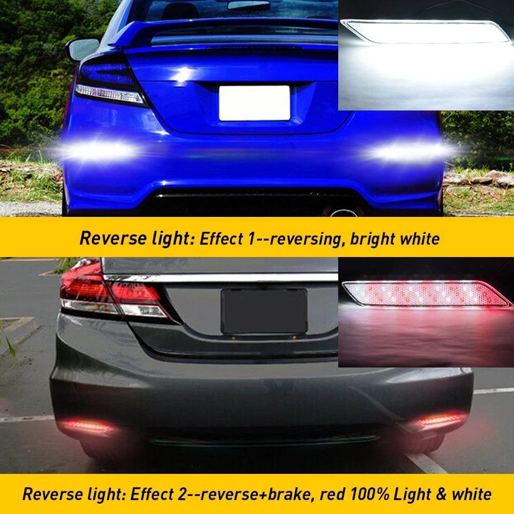 Clear Len Rear Bumper Reflector LED Brake Lights For 2013-2015 Honda Civic Sedan 6B93BC-57