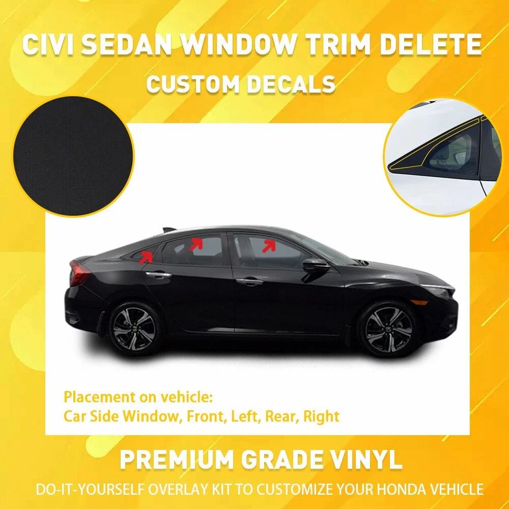 6 Chrome Delete Blackout Window Trim For 2016-2021 Honda Civic Sedan Accessories 6B93BC-57