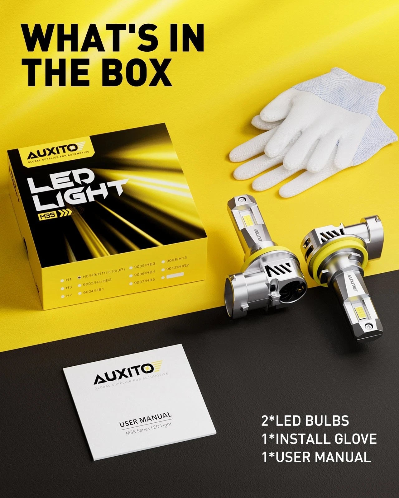 AUXITO H11 LED Headlight Bulbs High Low Beam 6500K Bright White CANBUS M3S EOA AUXITO