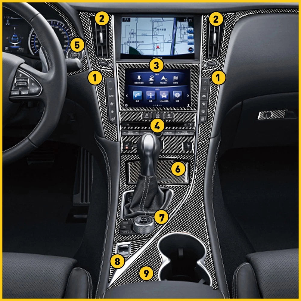 11x Carbon Fiber Full Interior Kit Cover Trim For Infiniti Q50 Q60 2014-19 USEOA 6B93BC-57