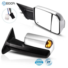 Chrome Tow Mirrors For 09-17 Dodge Ram 1500 Power Heated LED Signal Temp Sensor