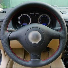 Top Leather Steering Wheel Hand-stitch on Wrap Cover For VW Golf 4 Polo B5 Seat