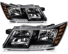 Headlights Assembly Left+Right For 2018-2009 Dodge Journey Black Housing Pair 6B93BC-57