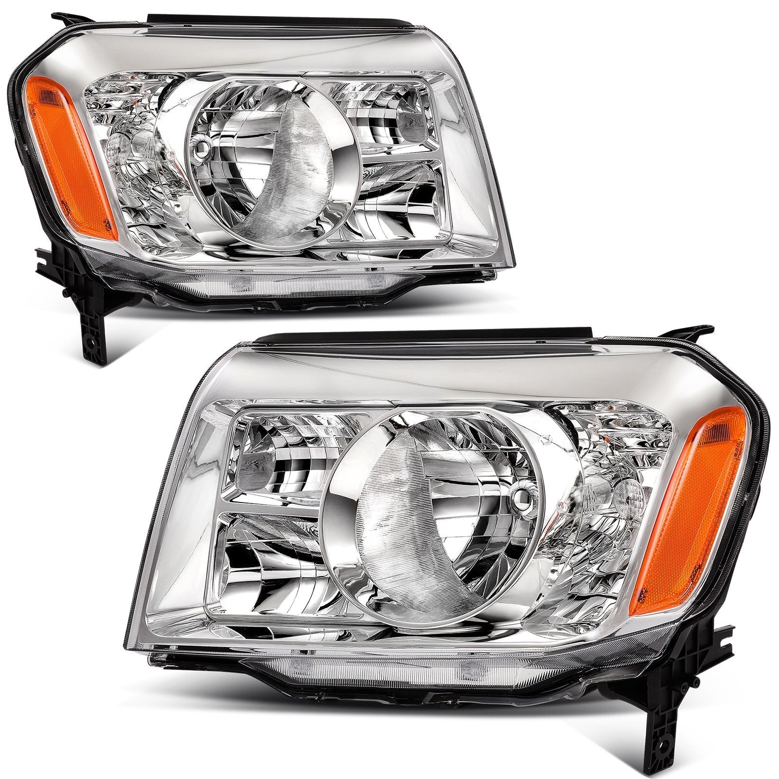 Pair Kit Headlights Assembly For 2009-2011 Honda Pilot SUV 3.5L Chrome Amber 6B93BC-57