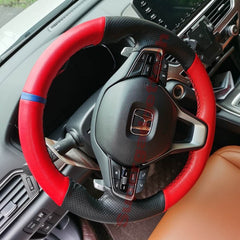 Red&Black Hole Leather Steering Wheel Hand Sewing Wrap Cover For Honda Accord