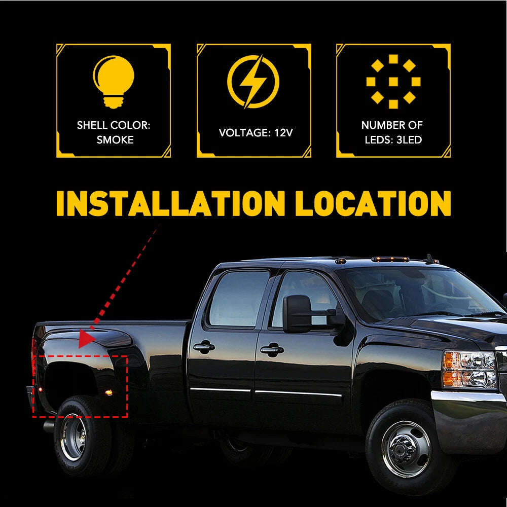4x For F450 F350 Super Ford Duty Smoked 99-10 Fender LED Lamp Side Marker Light 6B93BC-57