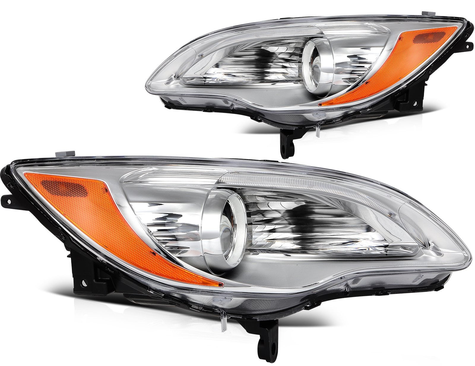 Pair Kit Headlights Assembly For 2011-2014 Chrysler 200 2.4L 3.6L Chrome Amber KOEEP