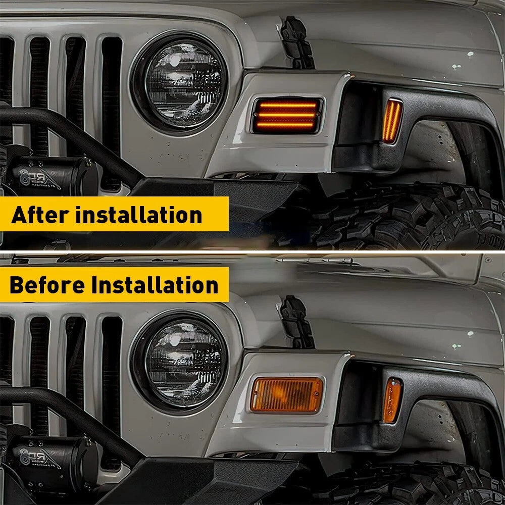LED Front Fender Side Marker Bumper Signal Lights For 97-06 Jeep Wrangler TJ EOA 6B93BC-57