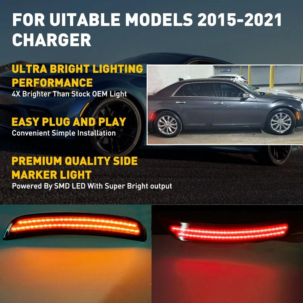 For 2015-21 Chrysler 300 Rear Front LED Side Fender Lights Marker Smoked Lamp B 6B93BC-57