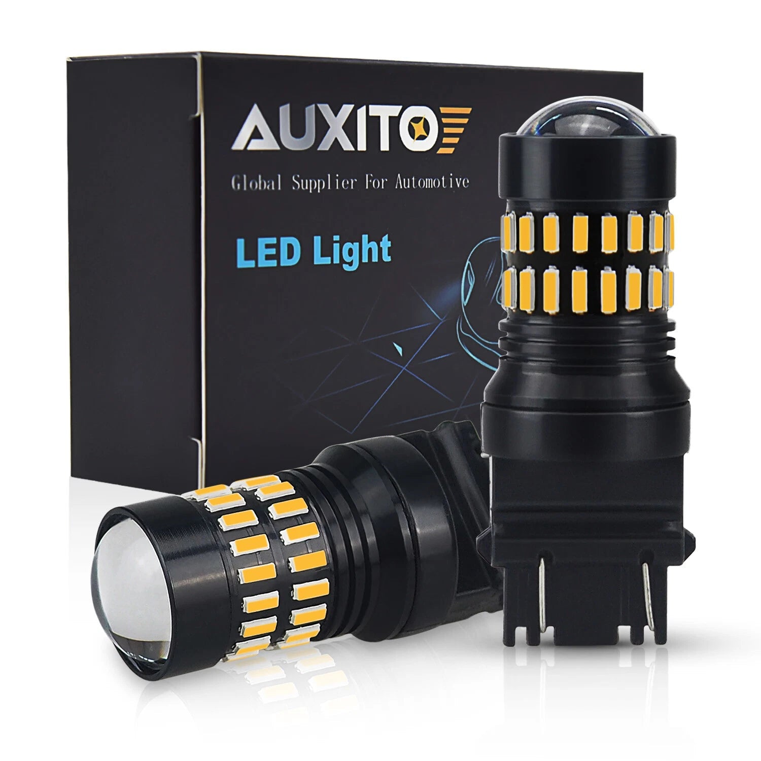 2X AUXITO 3157 3156 4057 T25 LED Amber Yellow Turn Signal Light bulb 48-SMD EOA AUXITO