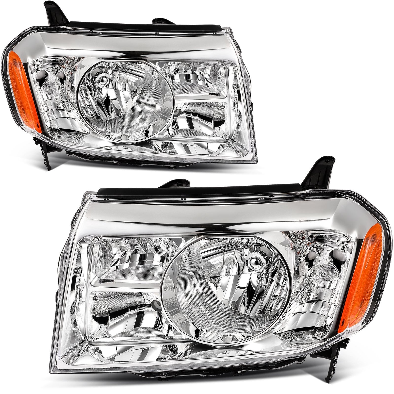 Pair Kit Headlights Assembly For 2009-2011 Honda Pilot SUV 3.5L Chrome Amber 6B93BC-57