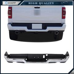 Chrome Steel Rear Bumper w/ Dual Exhaust & Park Sensors For 2019-2024 RAM 1500