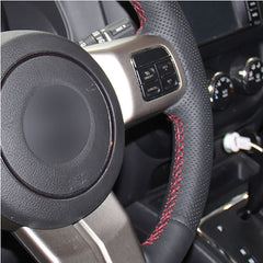 Top Leather Steering Wheel Hand-stitch on Wrap Cover For Jeep Wrangler 2011-2016