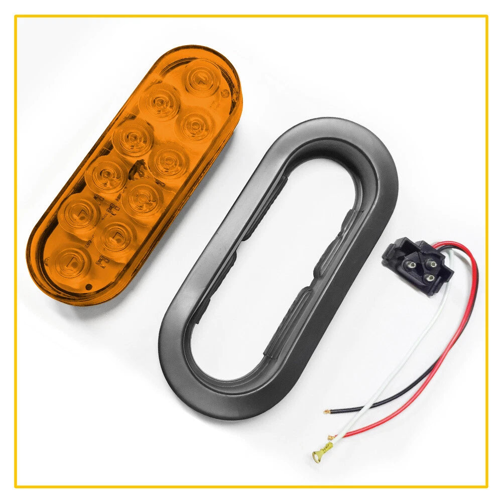 2 6" amber Oval Trailer Lights 10 LED Stop Turn Tail Truck Sealed w Grommet Plug 6B93BC-57