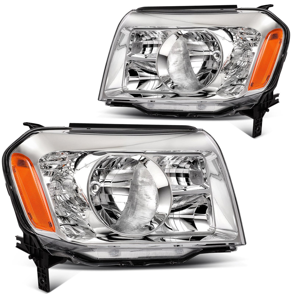 Pair Kit Headlights Assembly For 2009-2011 Honda Pilot SUV 3.5L Chrome Amber 6B93BC-57