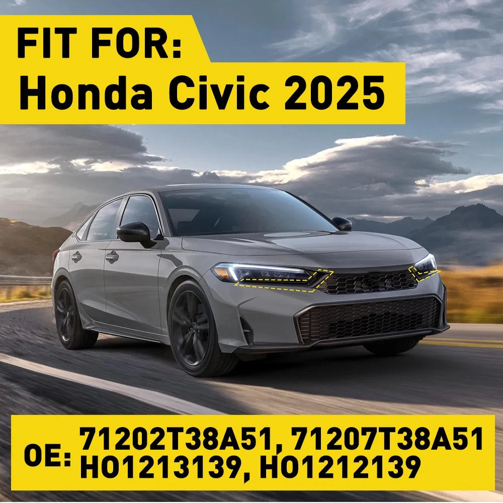 Front Upper Bumper Grille Molding Trim Black Left Right For Honda Civic 2025 EOA 6B93BC-57