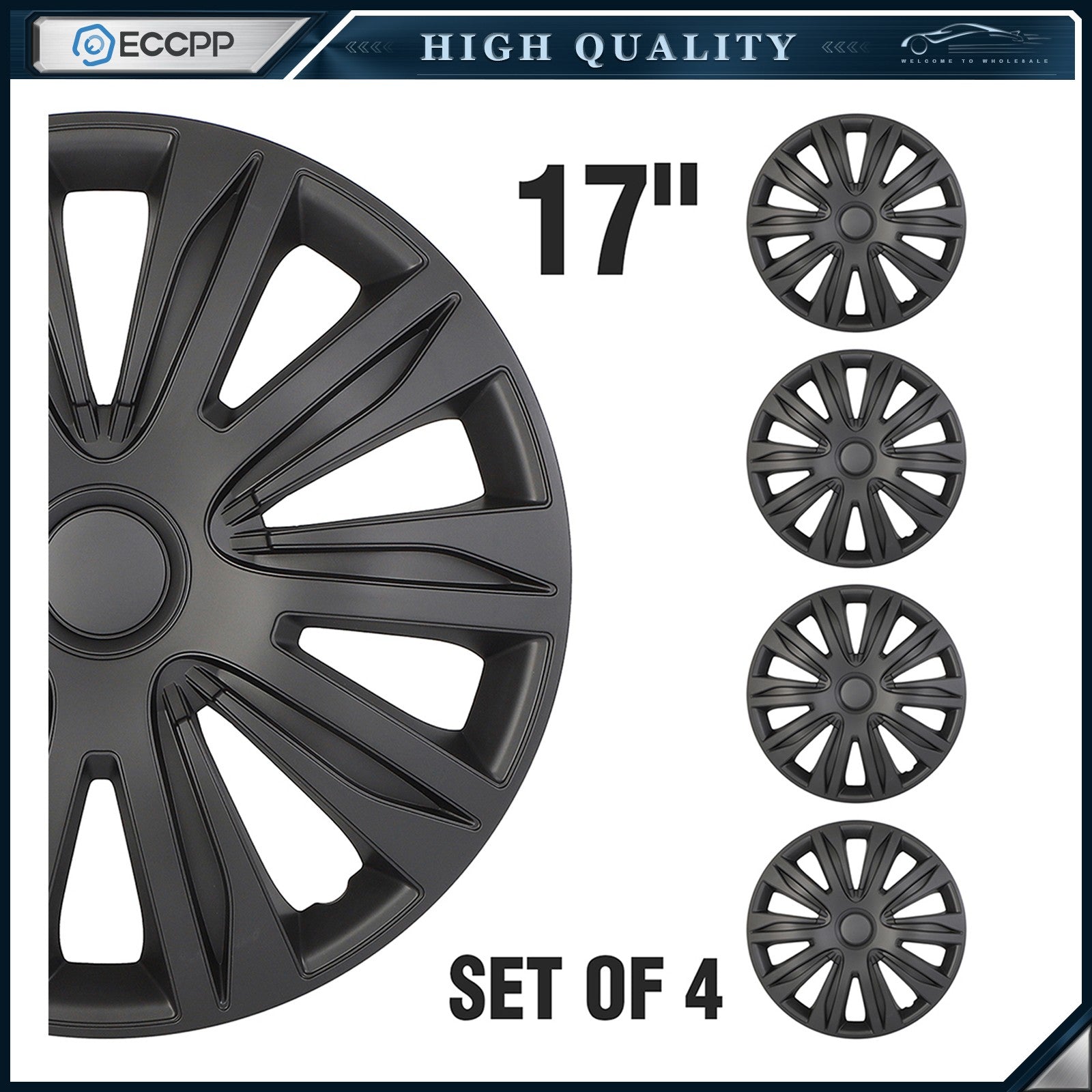 ECCPP 4 Pcs Wheel Covers Kit Black For R17 Tire Snap On Wheel Hub Caps 17 inch ECCPP
