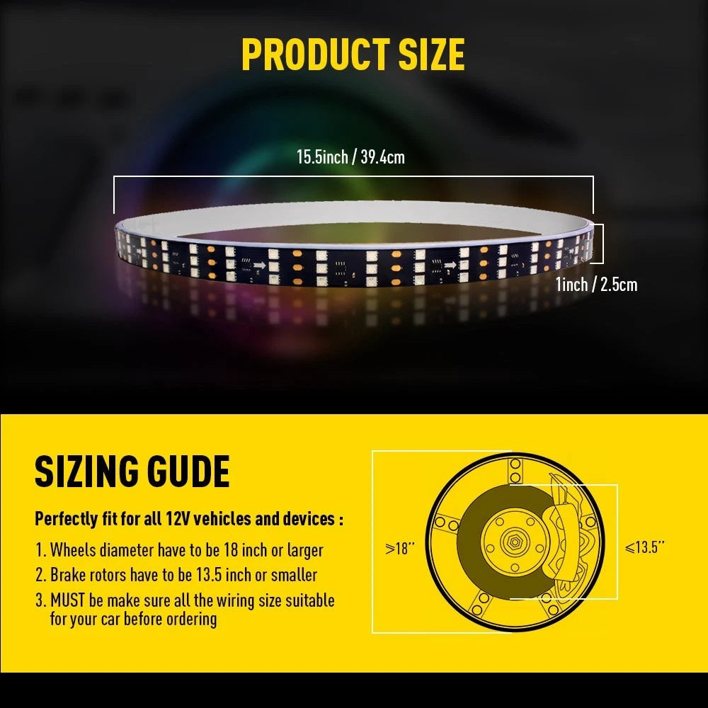 15.5″ 3 Row IP68 LED Wheel Ring Rim Lights RGB Color Turn Signal Bluetooth APP A 6B93BC-57