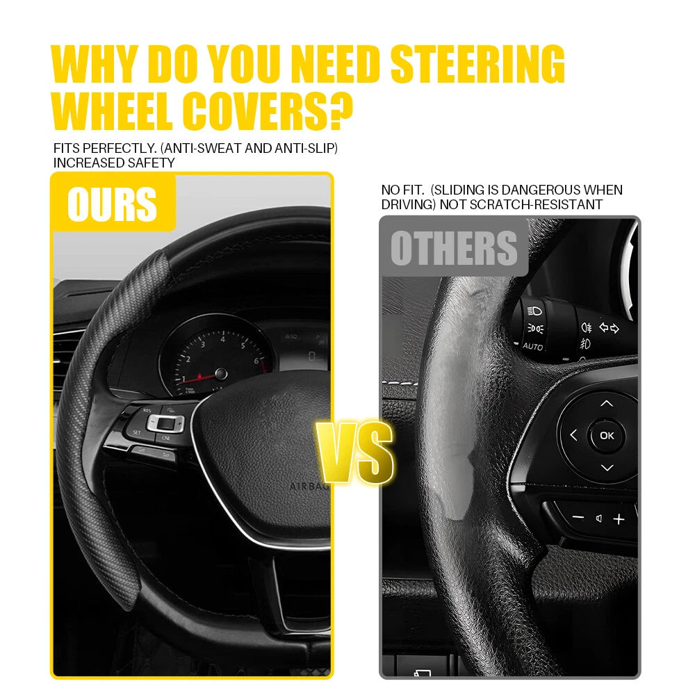 37-38cm Carbon Fiber Red/Black/Brown Steering Wheel Cover Protector Non-Slip EOA 6B93BC-57