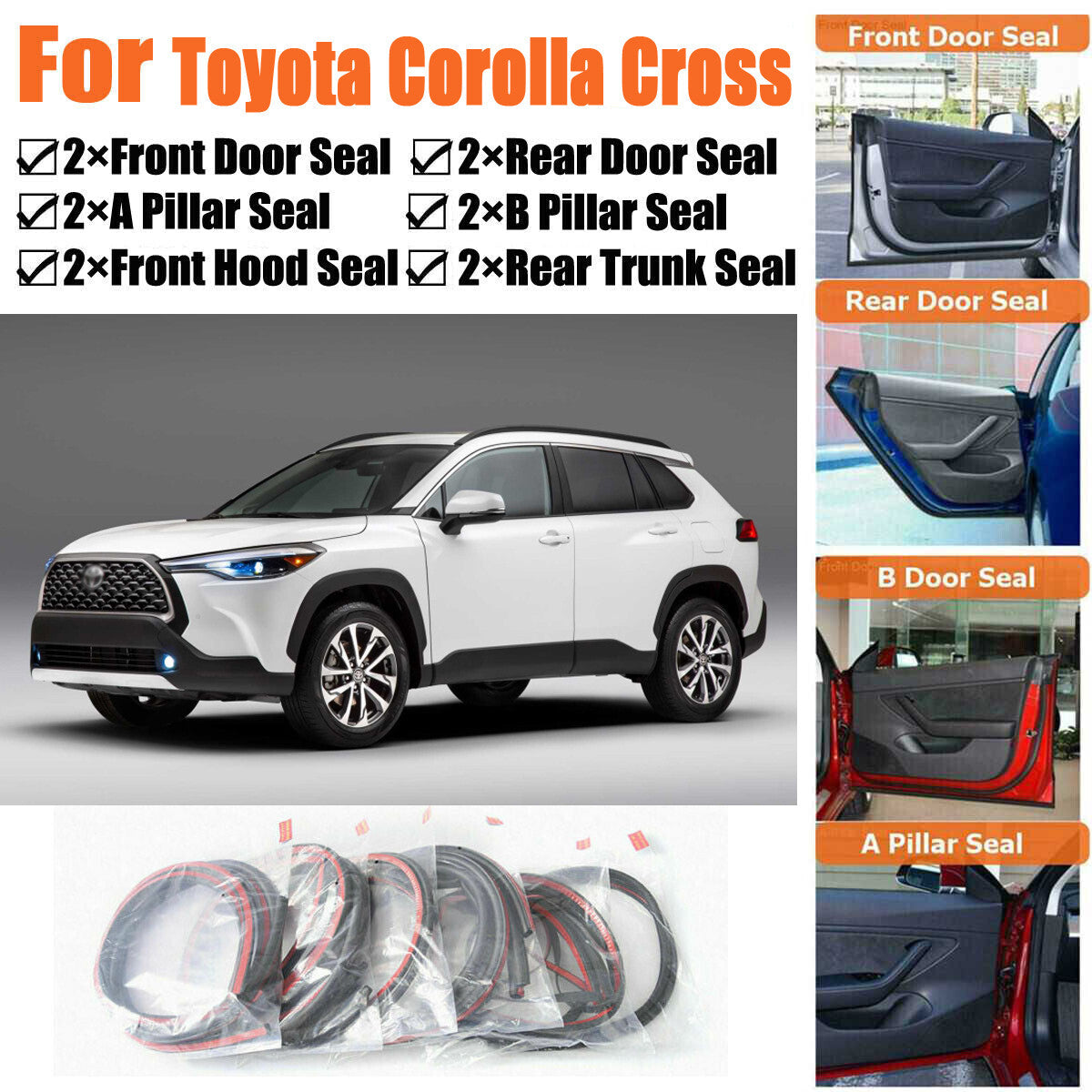 Rubber Seal Strips Weather Draft Noise Reduction Kit For Toyota Corolla Cross