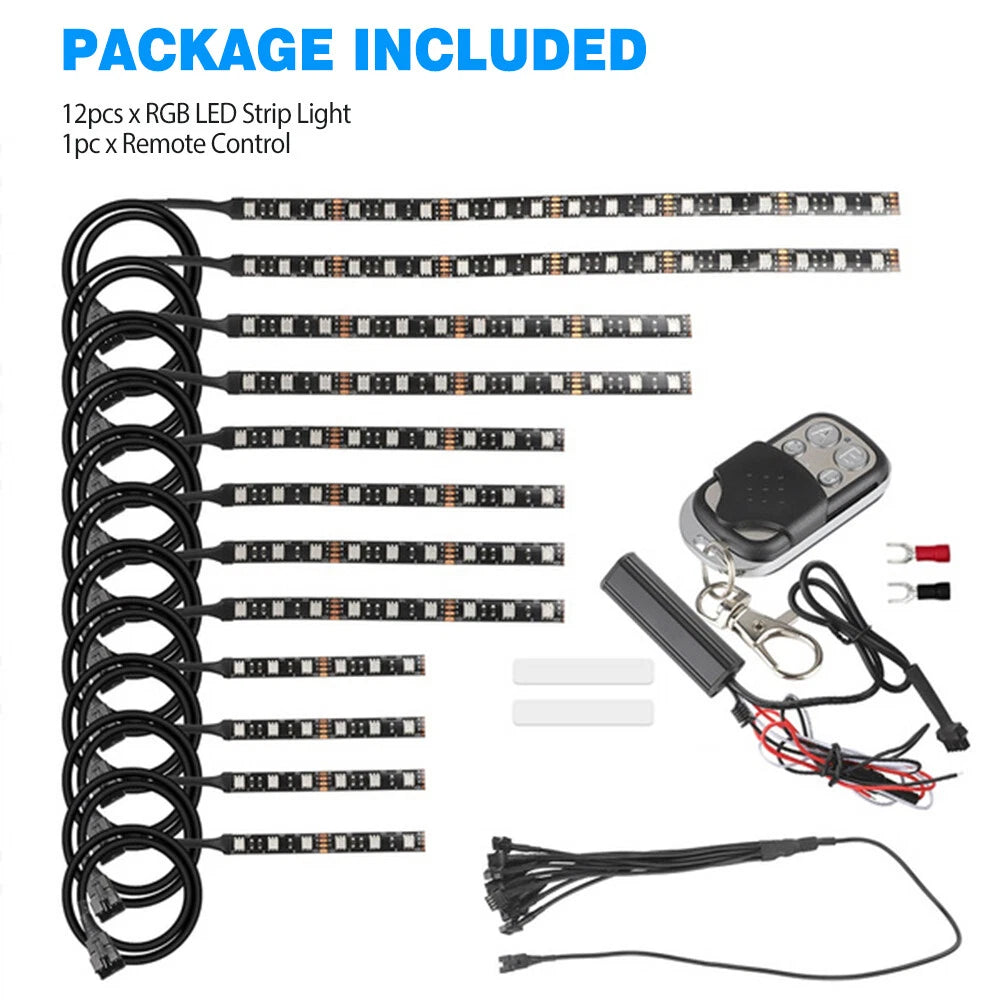 12x Motorcycle Waterproof 120LED RGB Under Glow Strip Neon Lights Kit w/Remote E 6B93BC-57