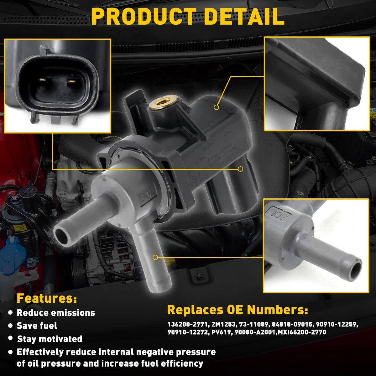 VAPOR CANISTER PURGE SOLENOID VALVE FOR 2004-2006 TOYOTA SIENNA LEXUS RX330 3.3L 6B93BC-57