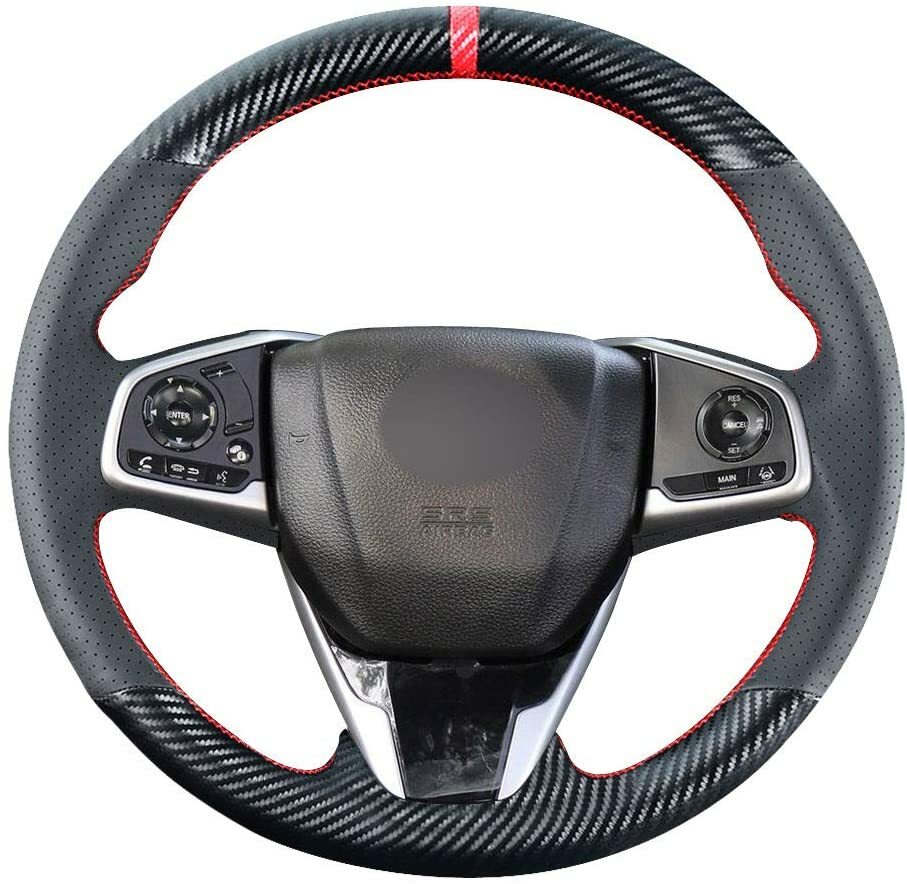Carbon Fiber&Leather Steering Wheel Hand Sewing Wrap Cover For Honda Civic 10th