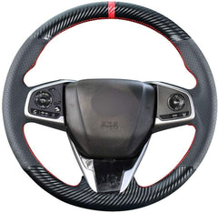 Carbon Fiber&Leather Steering Wheel Hand Sewing Wrap Cover For Honda Civic 10th