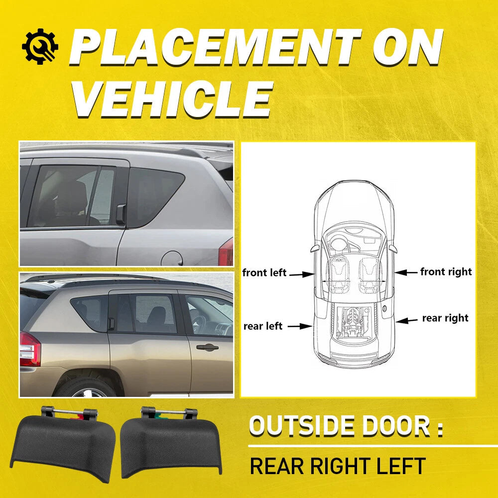 2x Exterior Door Handle Black Rear Left Right Side Fits 2007-2016 Jeep Compass A 6B93BC-57