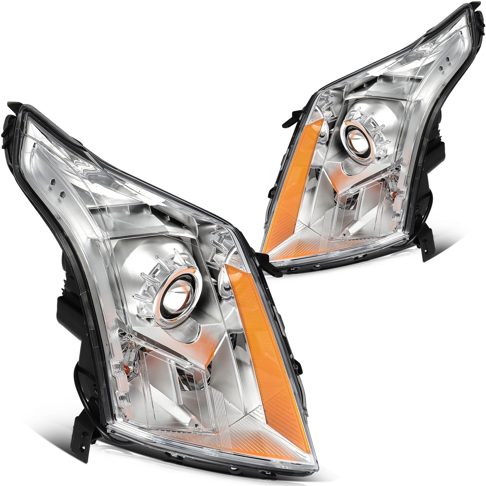 Pair Kit Halogen Headlights Assembly For 2010-2016 Cadillac SRX Chrome Amber 6B93BC-57