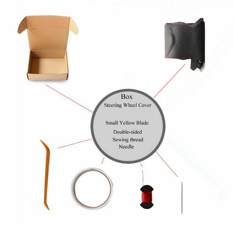 Black Leather Steering Wheel Red Hold Hand-stitch Wrap Cover For Tesla Model 3 Y 6B93BC-57