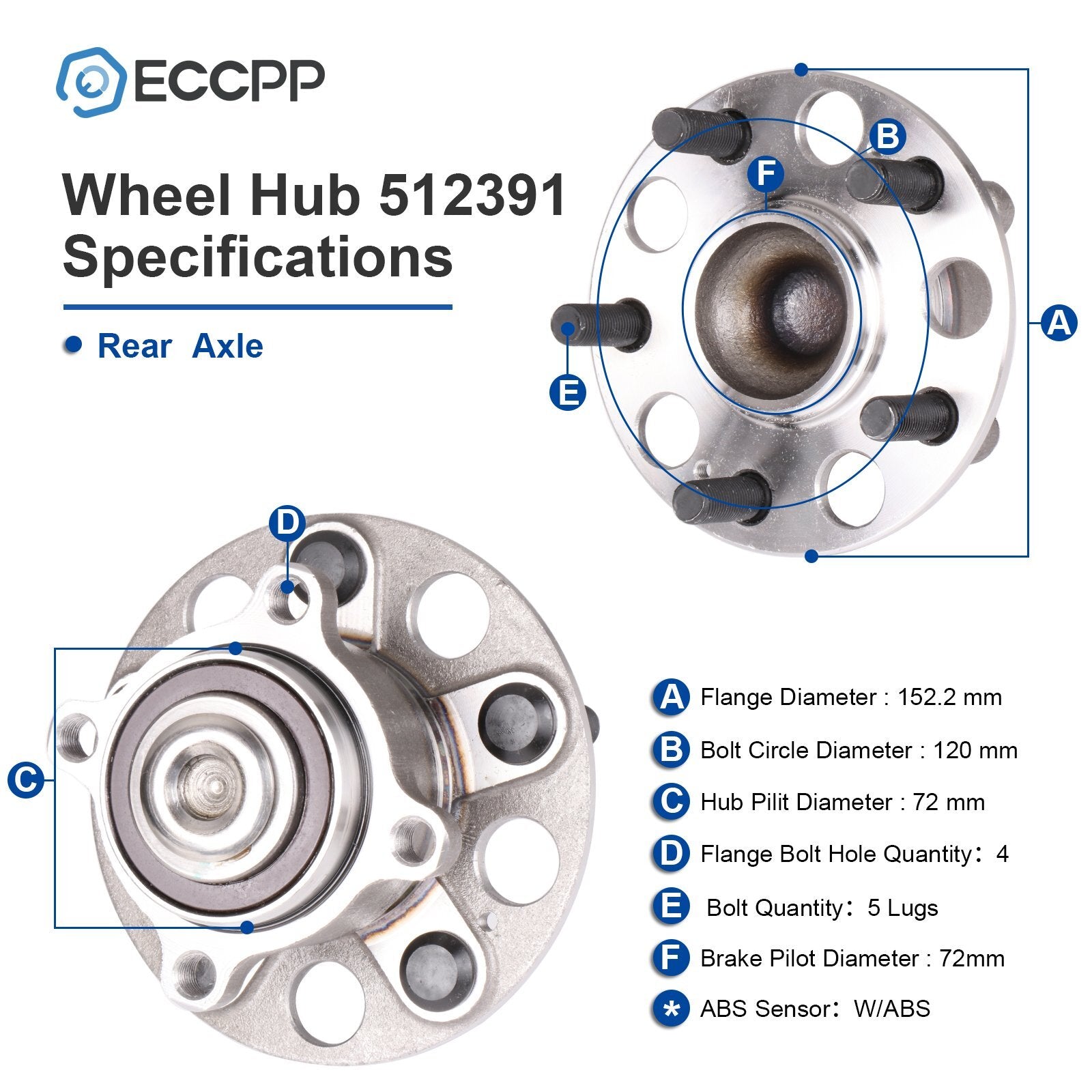 2Pcs Wheel Hub Bearings Assembly Rear FWD For 2009-2014 Acura TL Base Sedan 3.5L 6B93BC-57