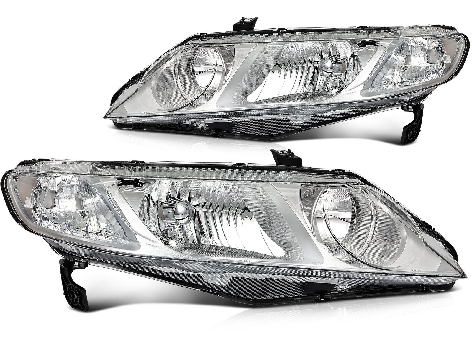 Pair Kit Halogen Headlights Assembly For 2006-2011 Honda Civic 1.8L 2.0L Chrome 6B93BC-57