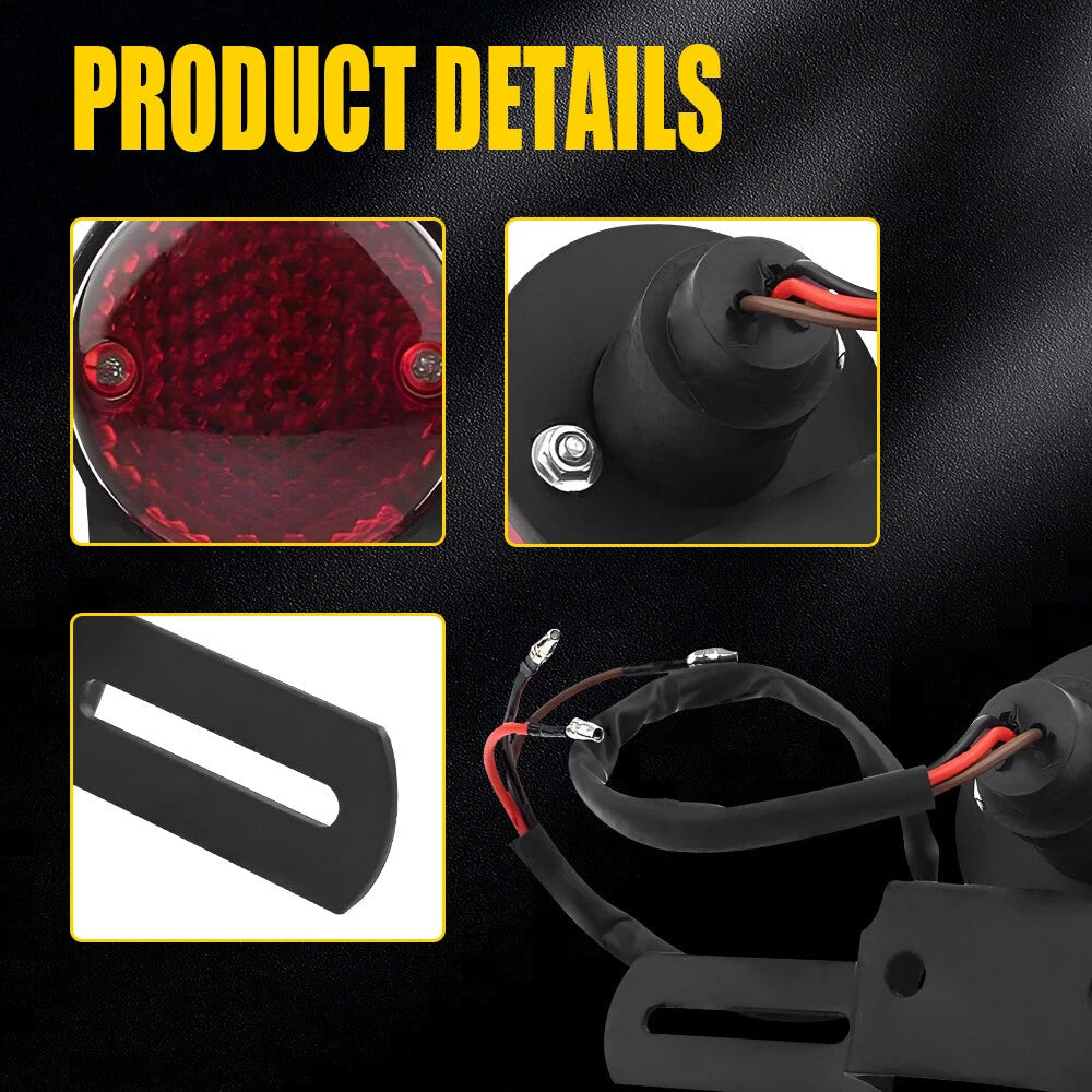 Round Motorcycle LED Brake Tail Light Red For Harley Chopper Bobber Cafe Racer A 6B93BC-57
