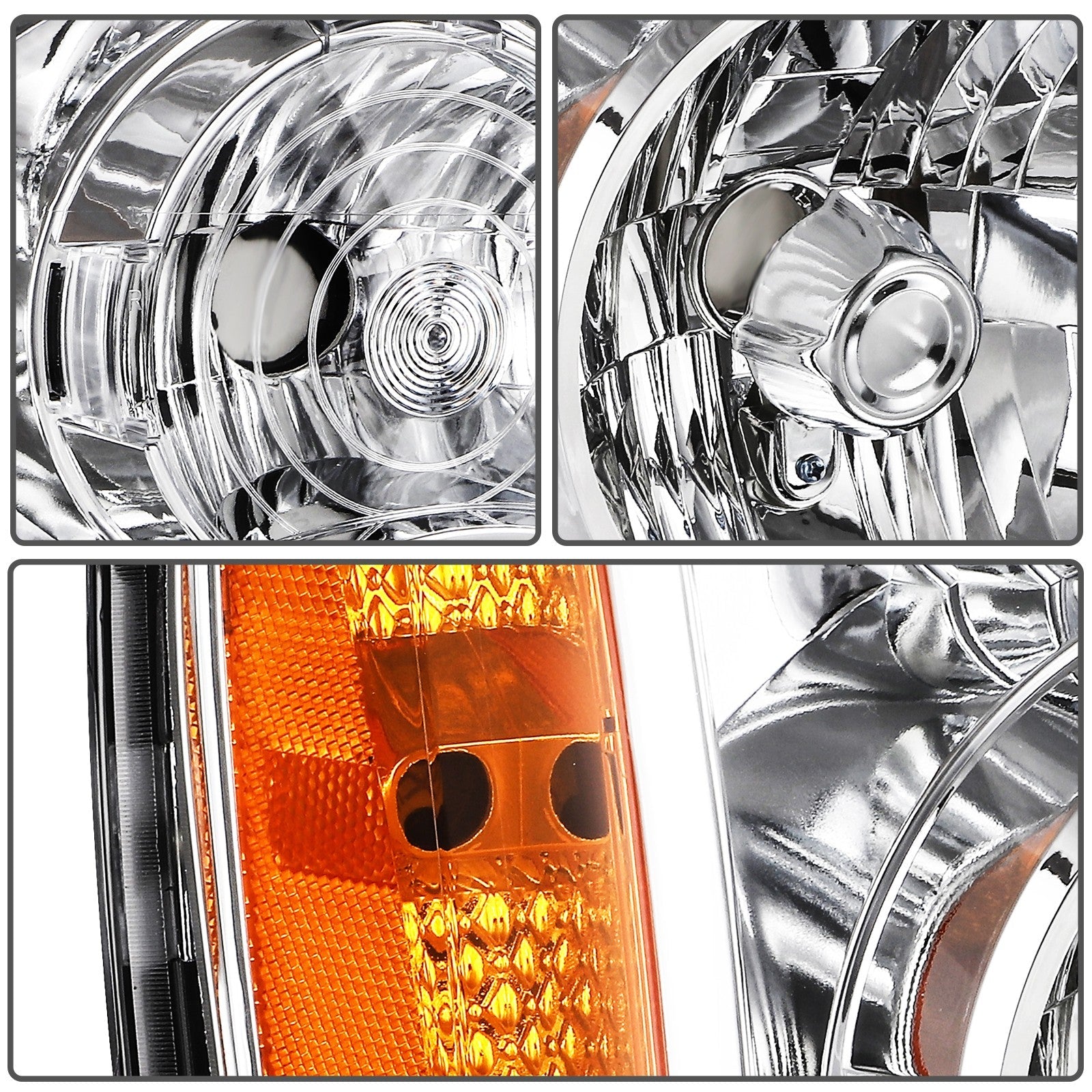 Headlights Assembly LH+RH For 2014-2007 GMC Yukon XL 1500 2500 Chrome w/Amber 6B93BC-57