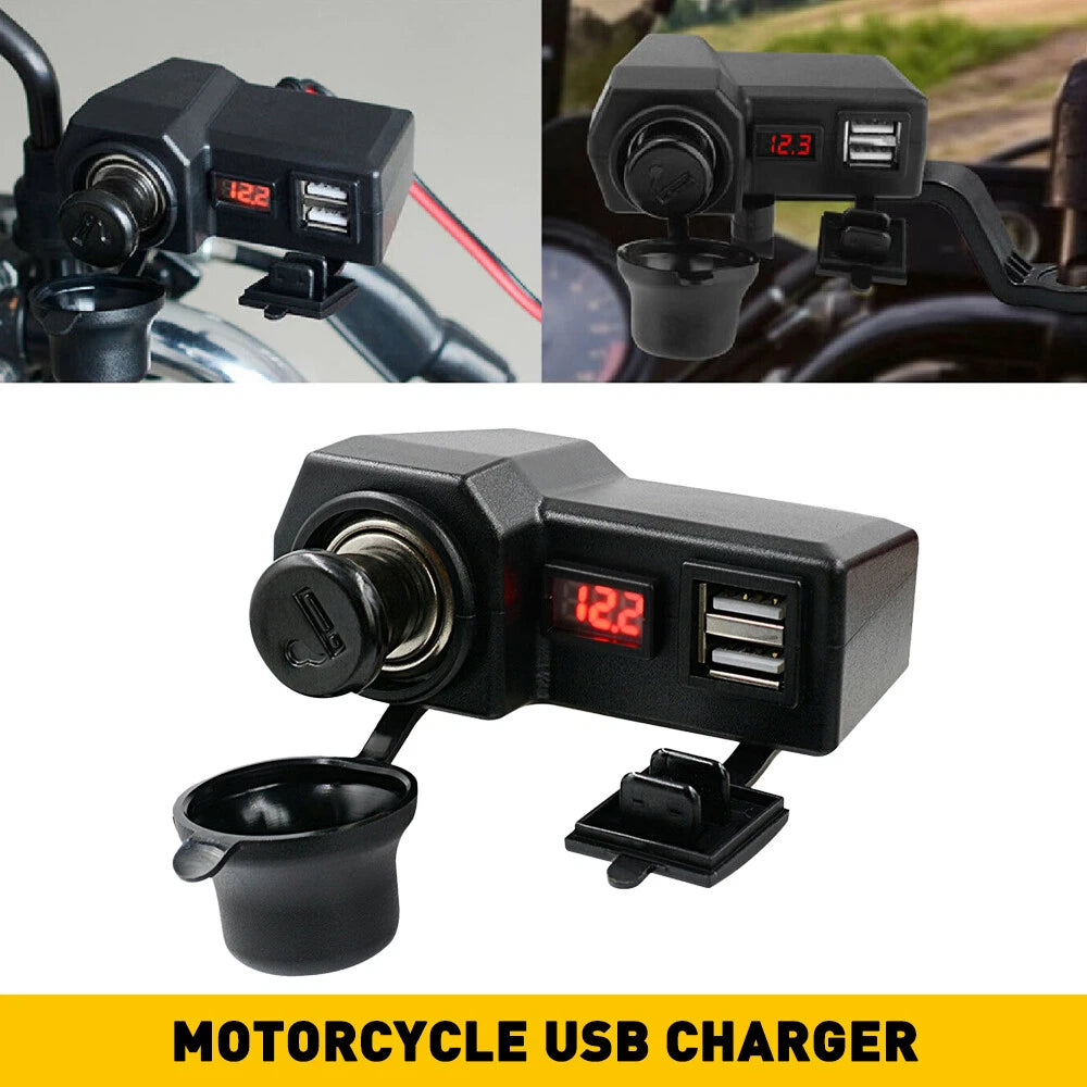 Motorcycle Handlebar Socket Waterproof USB Dual Phone Charger Cigarette Lighter 6B93BC-57