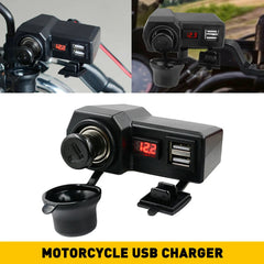 Motorcycle Handlebar Socket Waterproof USB Dual Phone Charger Cigarette Lighter 6B93BC-57