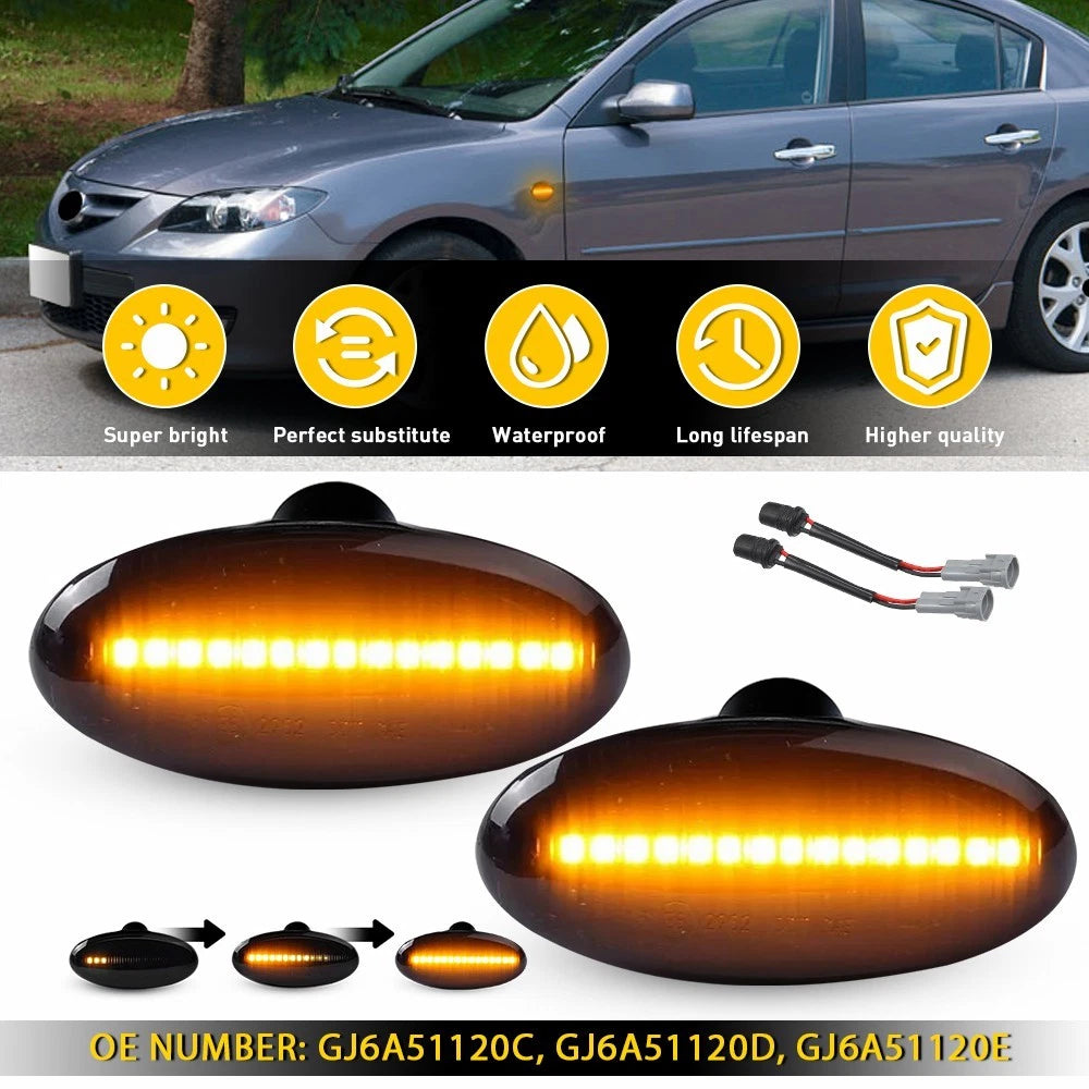 For 2004-2009 Mazda 3 LED Fender Side Marker Light Sequential Turn Signal Lamp A 6B93BC-57